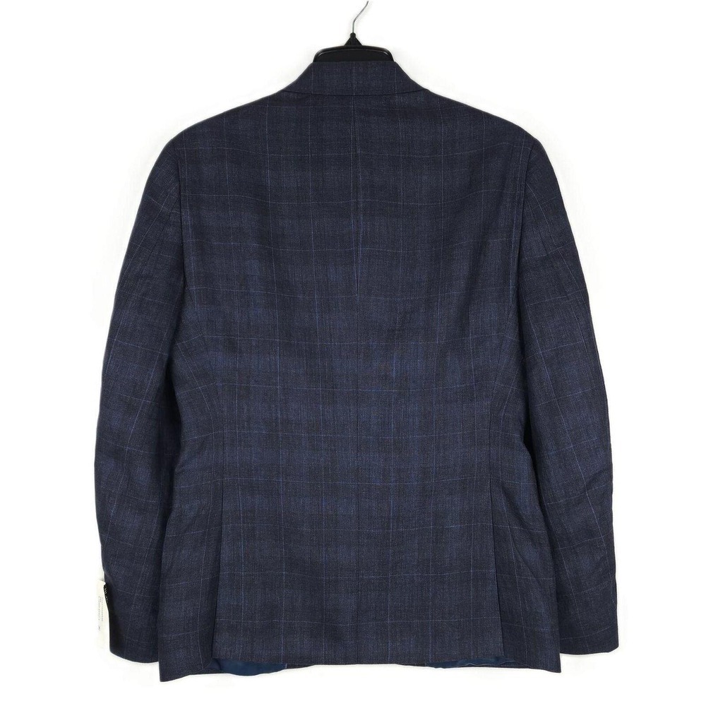 Bar III Mens Slim Fit Linen Sport Coat Blazer 36R Navy Blue Windowpane Plaid NWT - Picture 3 of 5